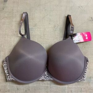 Maidenform Gray White Lace Padded Cup Bra 38DD NWT